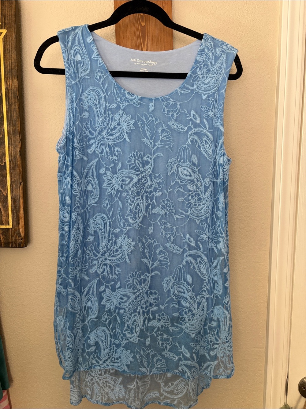 Soft Surroundings Sky Blue Silk and Embroidered Layered Tank